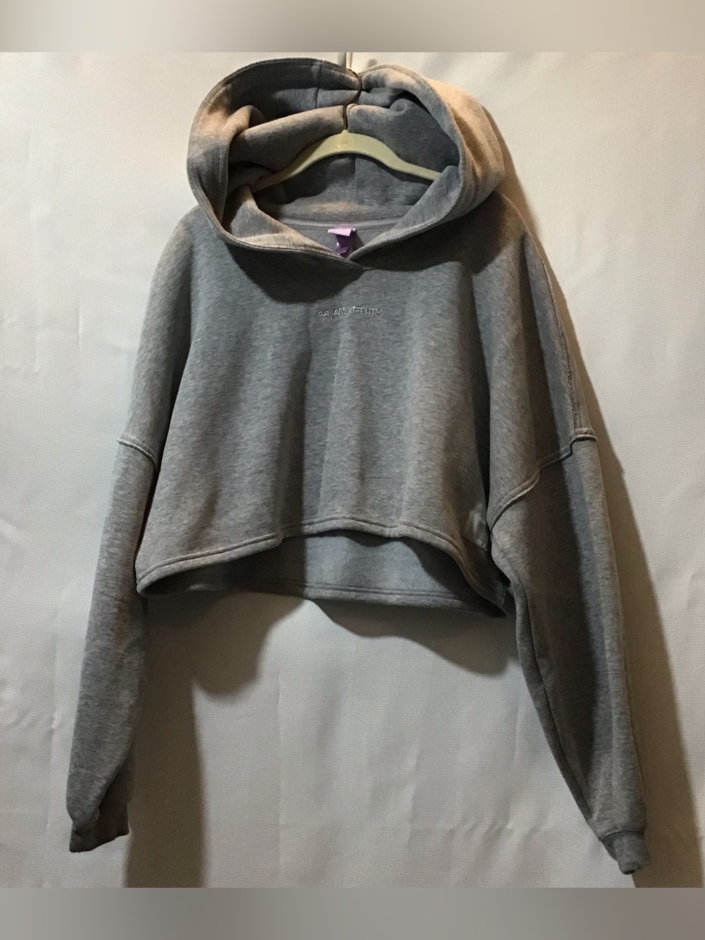 530 Savage X Fenty Gray Cropped Hoodie Sweatshirt 2X Dropped Shoulder